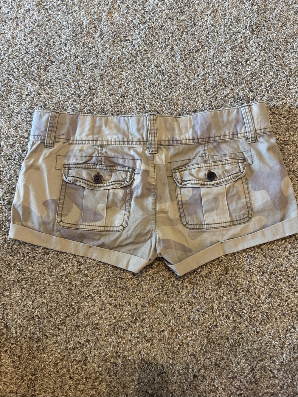 Abercrombie & Fitch Women's Camo Roll-Hem Jean Shorts - Tan/Beige - Picture 6 of 7
